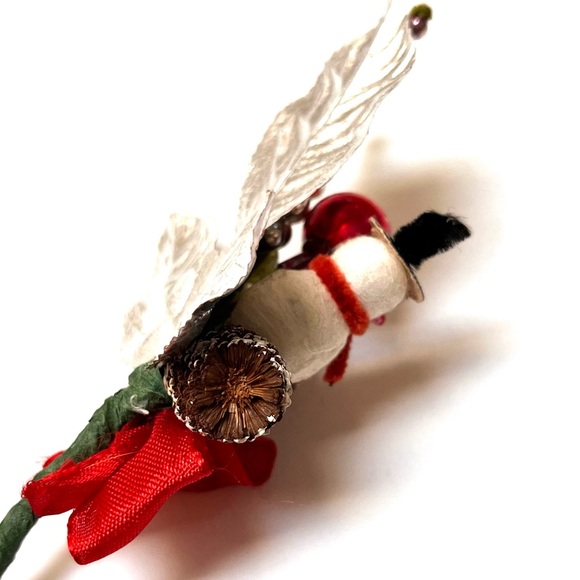 Vintage Christmas Corsage Spun Cotton Snowman Mercury Glass Beads - Picture 4 of 6